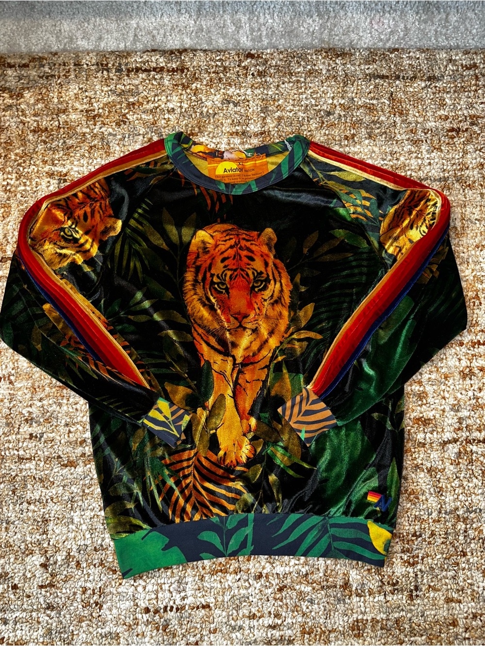 NWT RARE Aviator Nation Green Jungle Tiger Graphic Sweatshirt